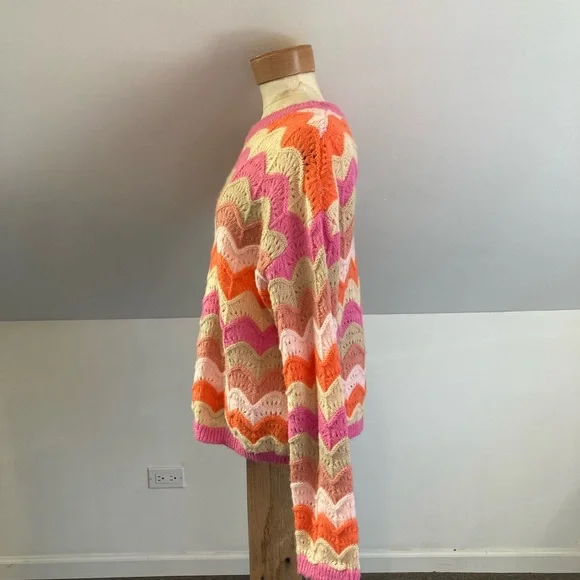 FRNCH CRISTY STRIPED HOLEY SWEATER IN ORANGES AND PINKS - Picture 7 of 12